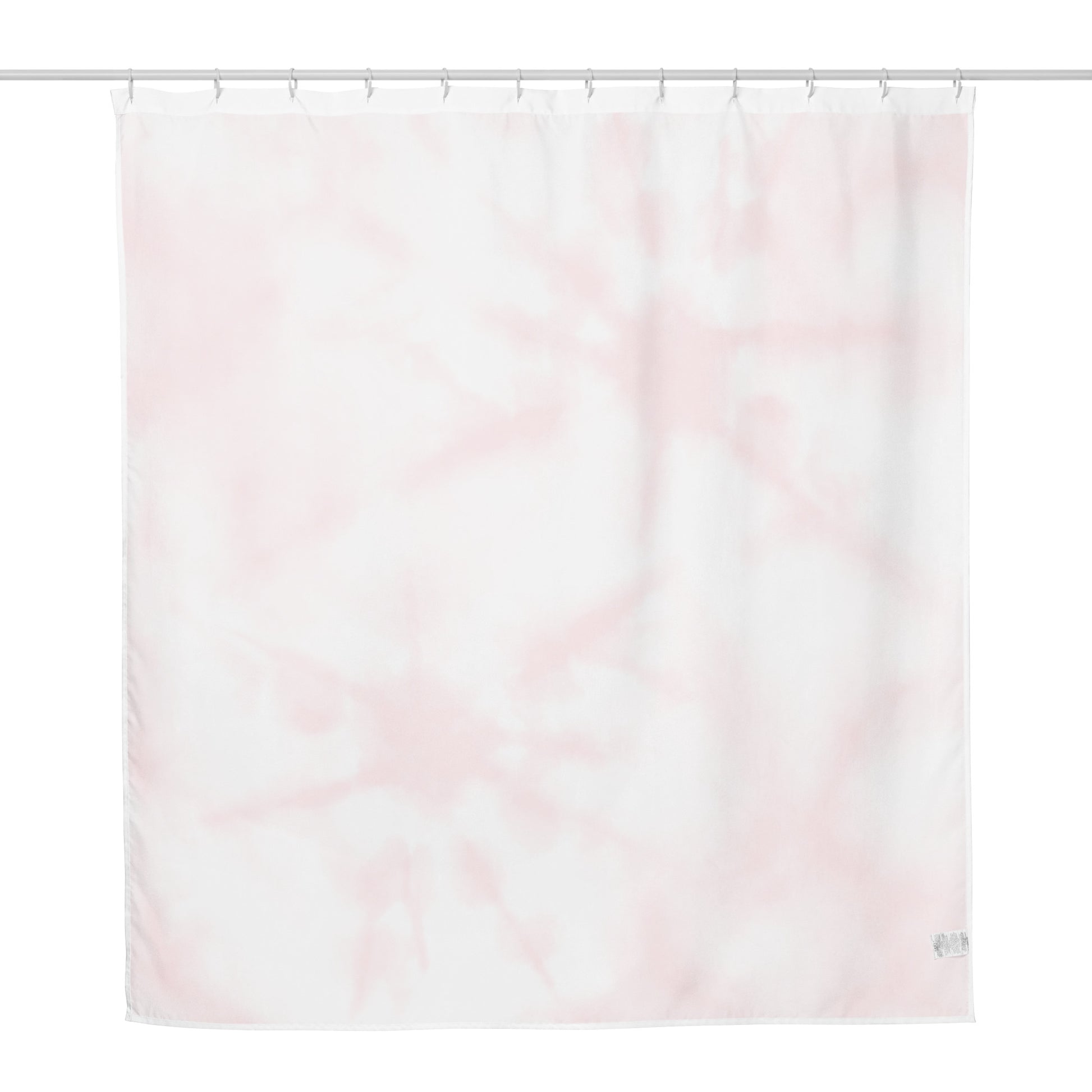 PJ Designs stylish shower curtain for bathroom with soft pink and white tie-dye pattern