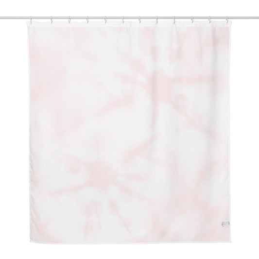 PJ Designs stylish shower curtain for bathroom with soft pink and white tie-dye pattern