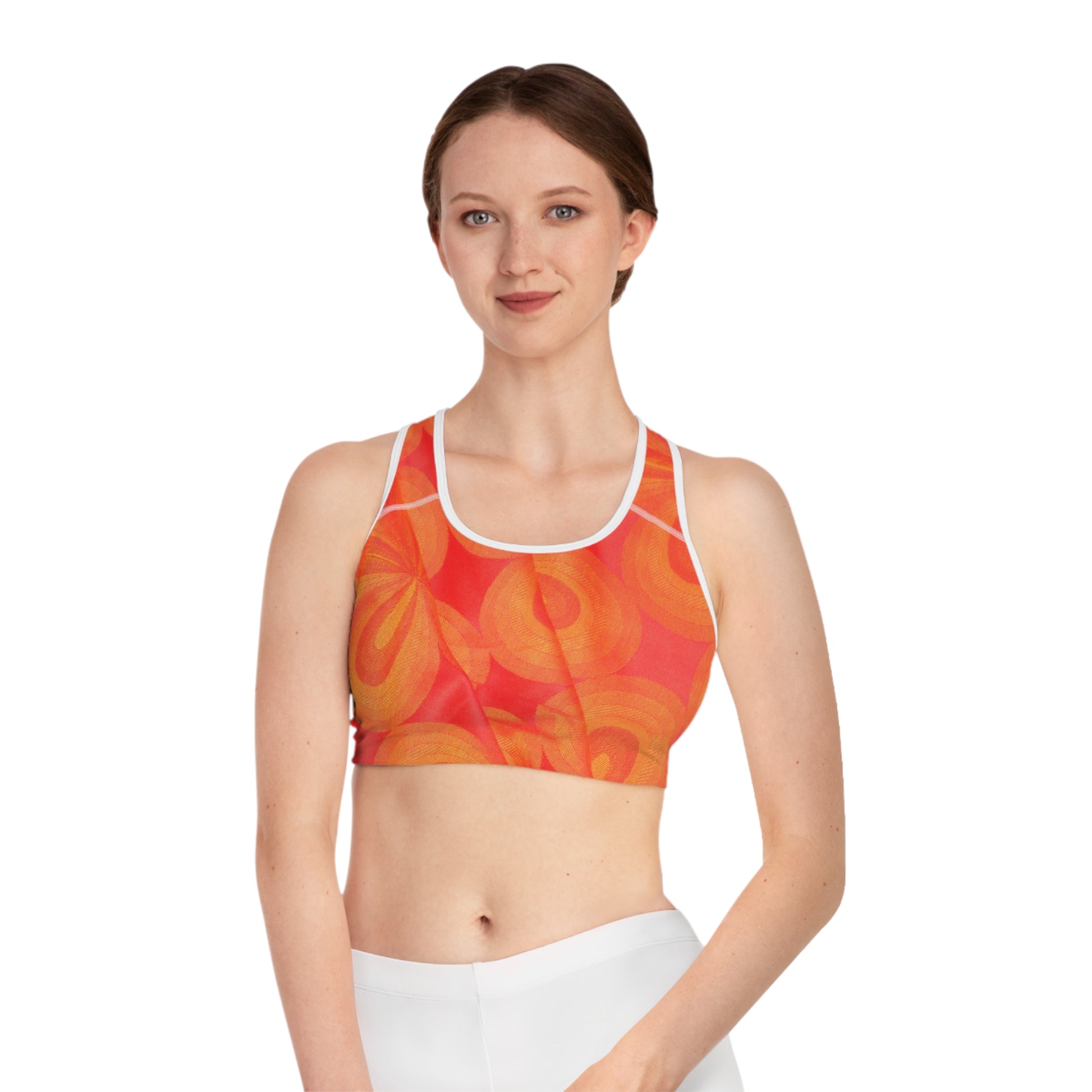 Printify all over prints summer fitness activewear top in vibrant orange with abstract design