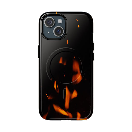 PJ Designs tough flame design phone case with realistic orange flames on black background
