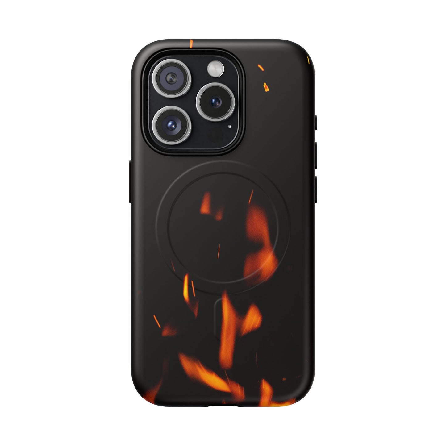 PJ Designs tough flame design phone case in black with fiery orange flame accents for iPhone