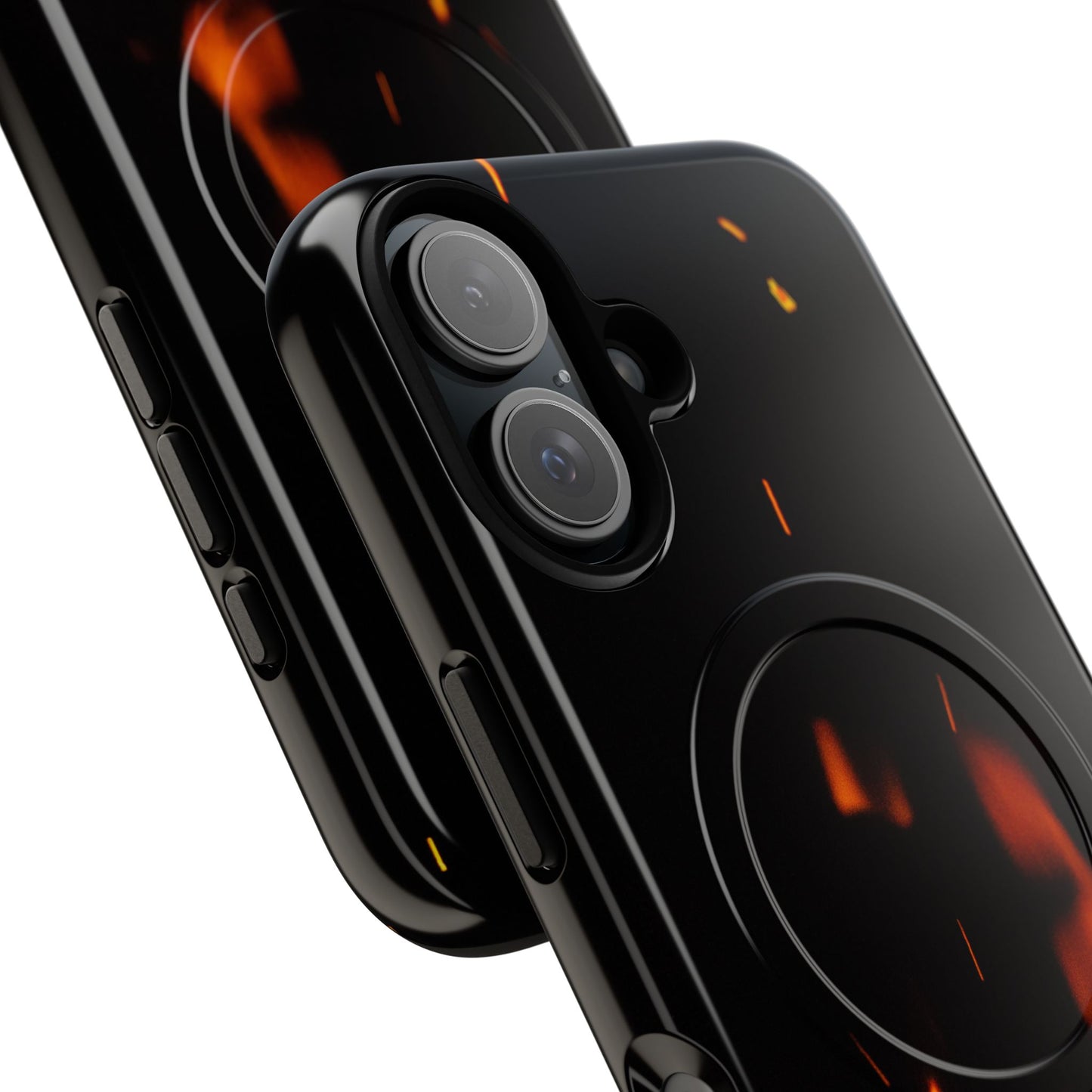 PJ Designs tough flame design phone case with black finish and fiery flame graphic on the back