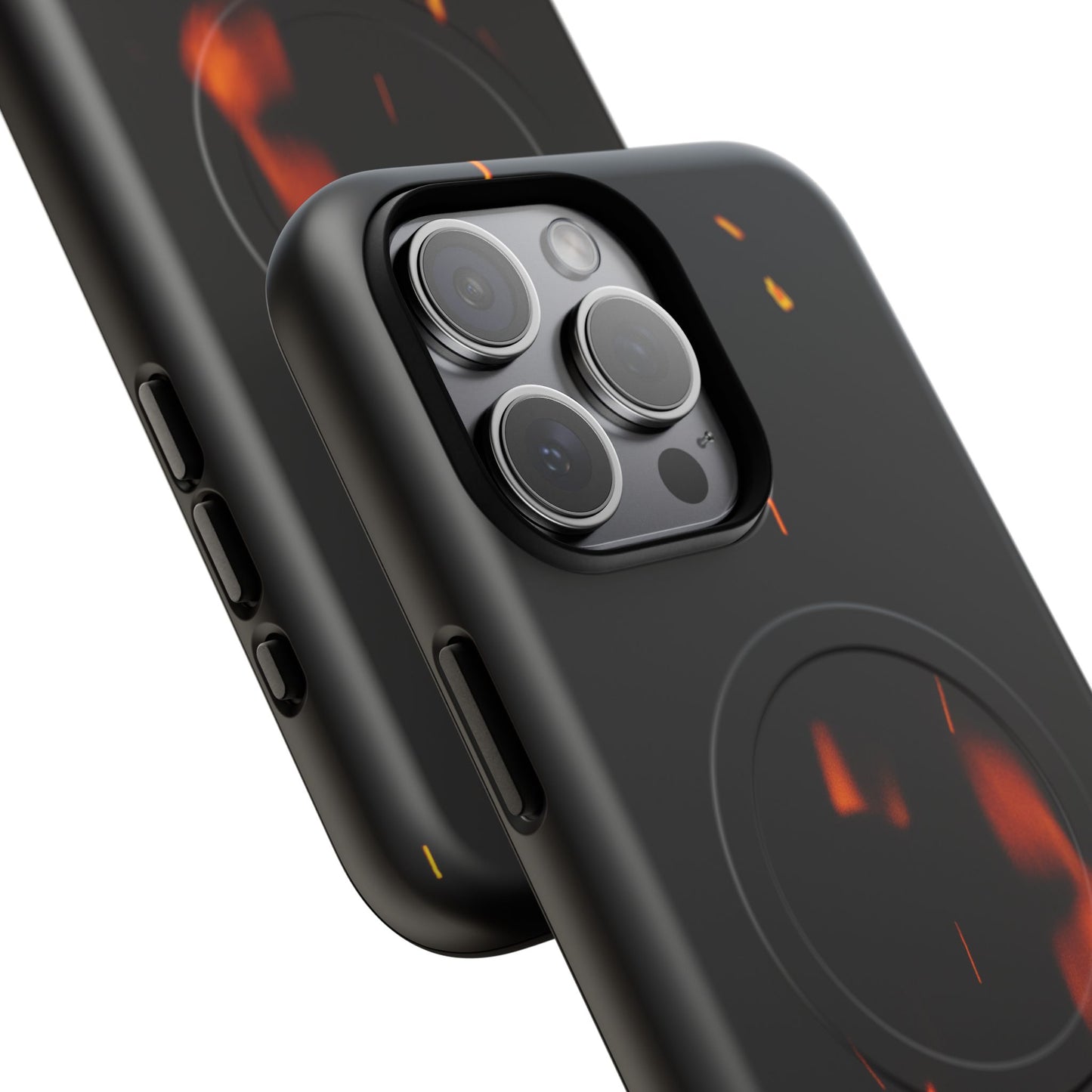 PJ Designs tough flame design phone case for iPhone with protective black matte finish and fiery flame pattern
