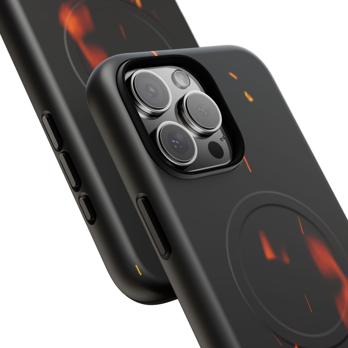 PJ Designs tough flame design phone case with black matte finish and fire graphic for phone protection