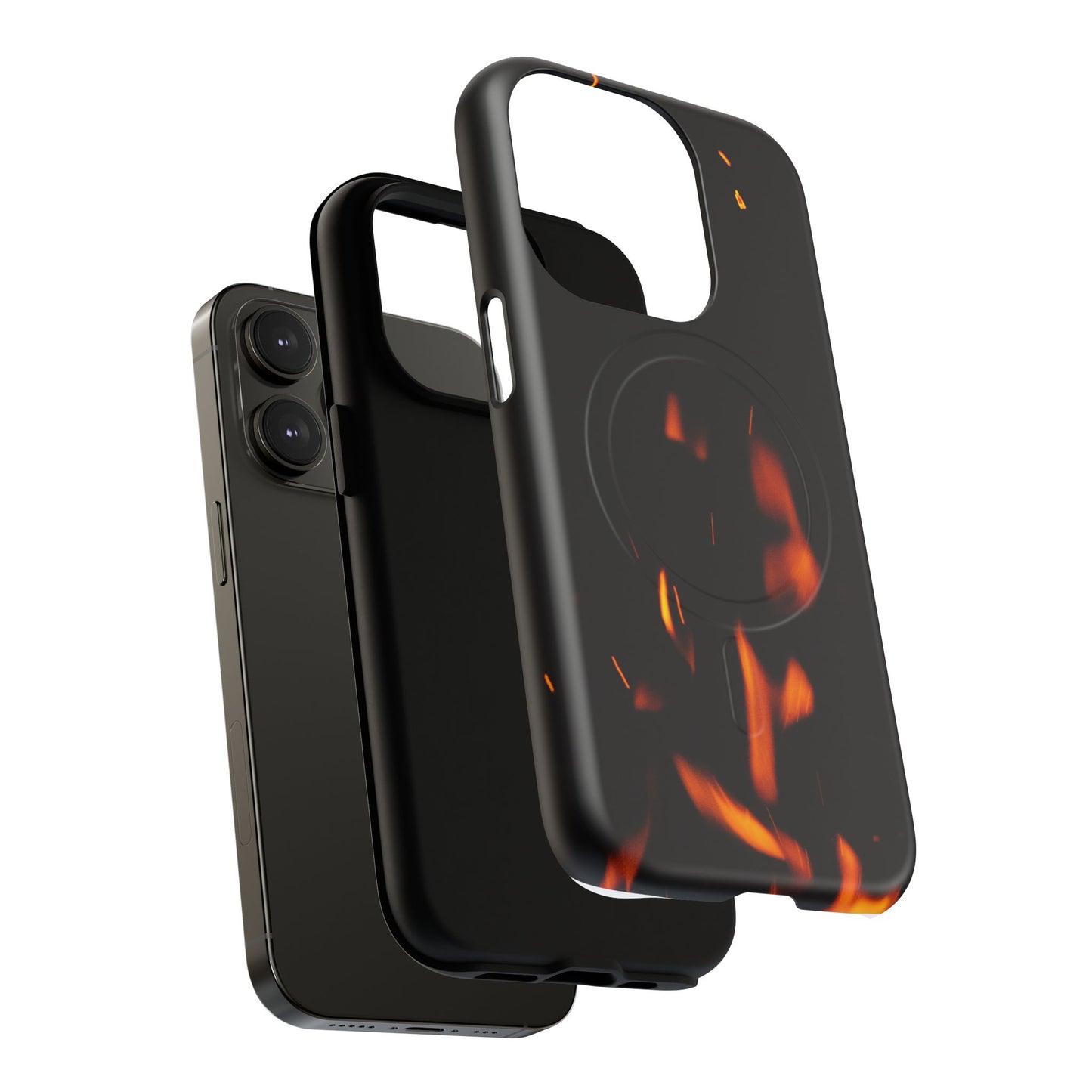 PJ Designs tough flame design phone case with fire pattern protecting black smartphone