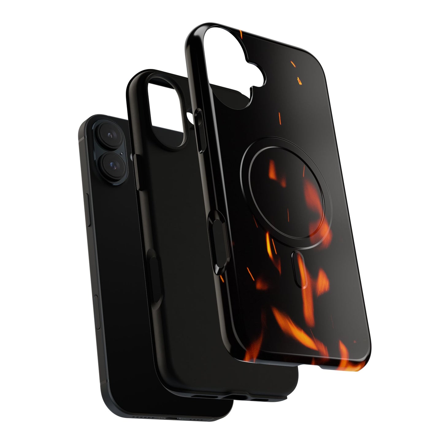 PJ Designs tough flame design phone case with fire pattern and built-in ring holder for iPhone