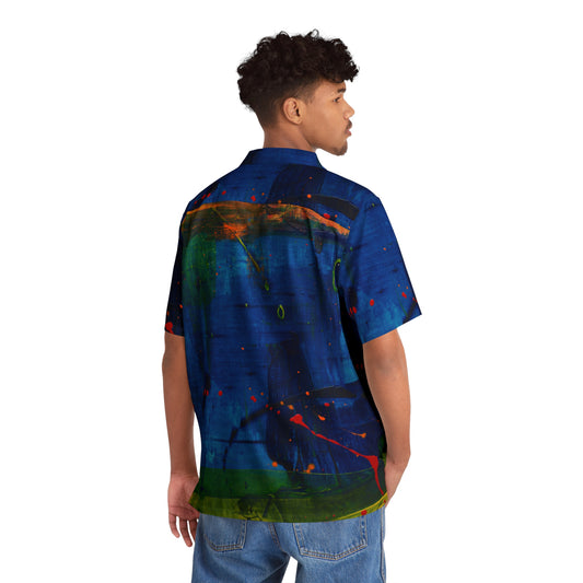 PJ Designs tropical beach vacation shirt featuring colorful all over print worn by male model