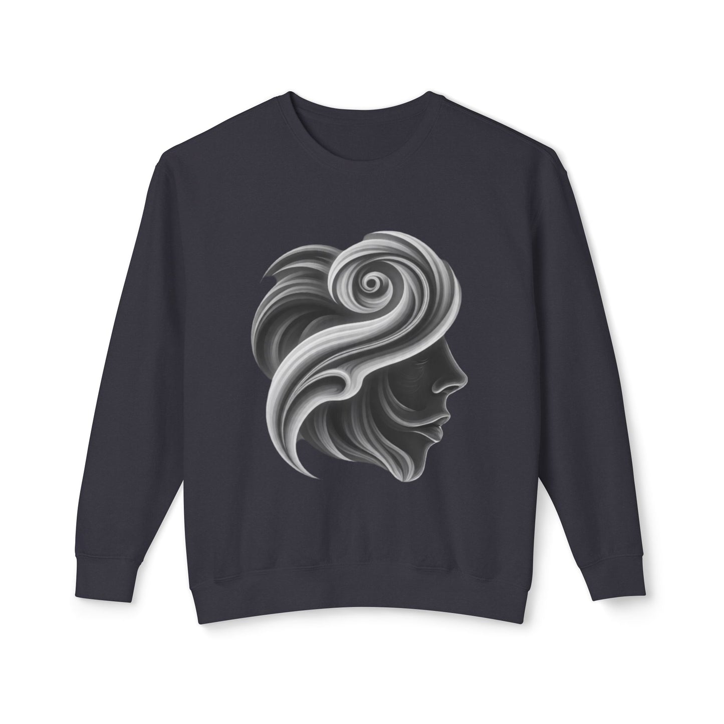 PJ Designs sweatshirt with unique face print sweater for everyday in black with artistic swirl design