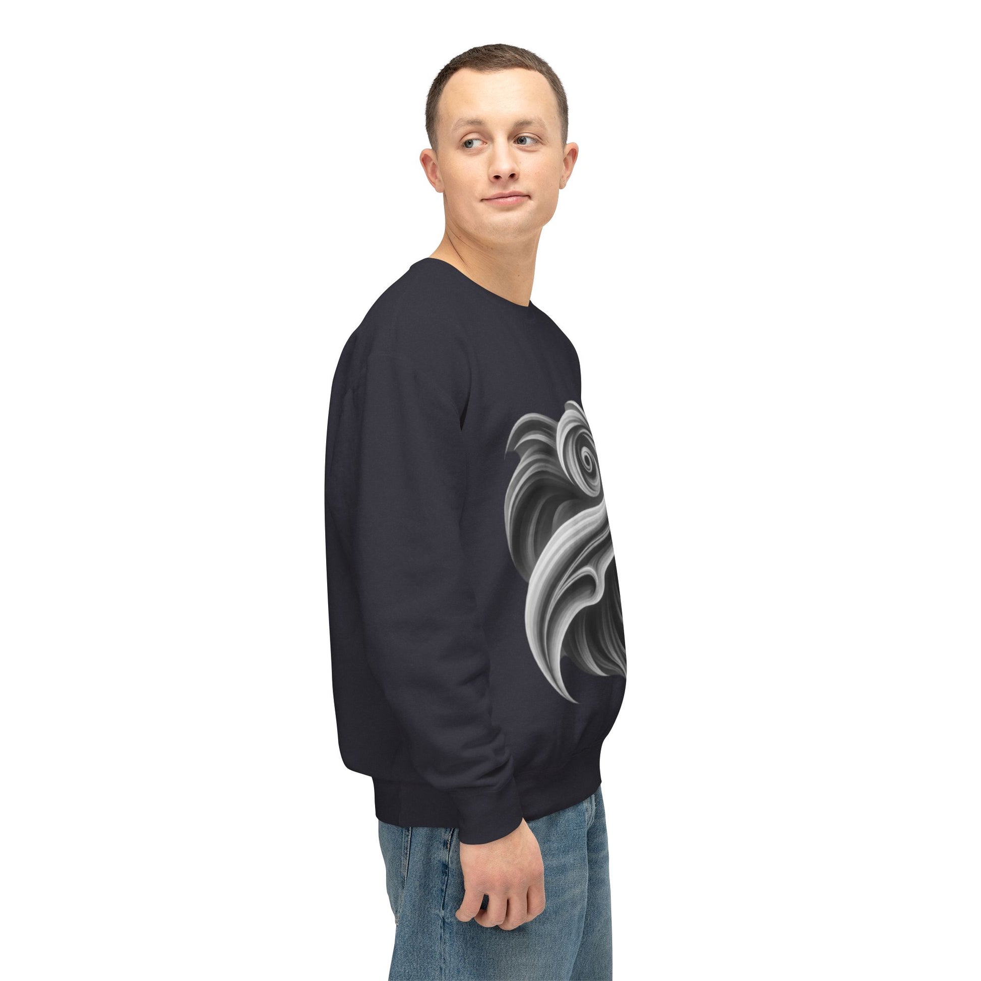 PJ Designs black sweatshirt featuring a unique face print sweater for everyday casual wear