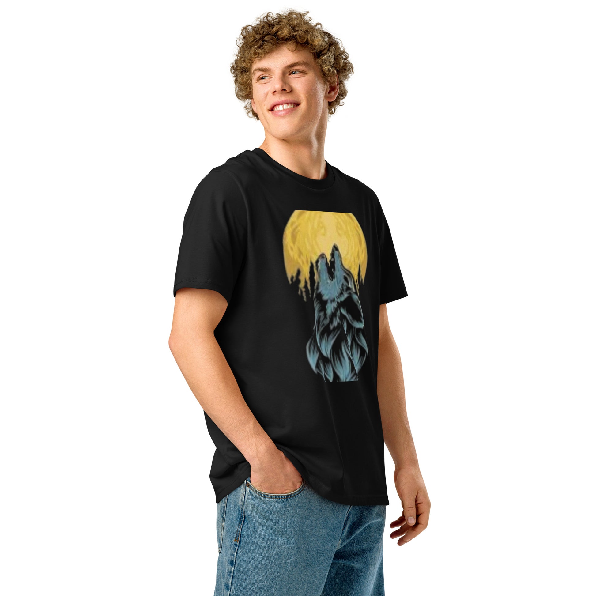 PJ Designs unisex organic ribbed neck t-shirt featuring a bold graphic design in black
