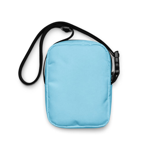 PJ Designs light blue unisex streetwear bag with black adjustable shoulder strap