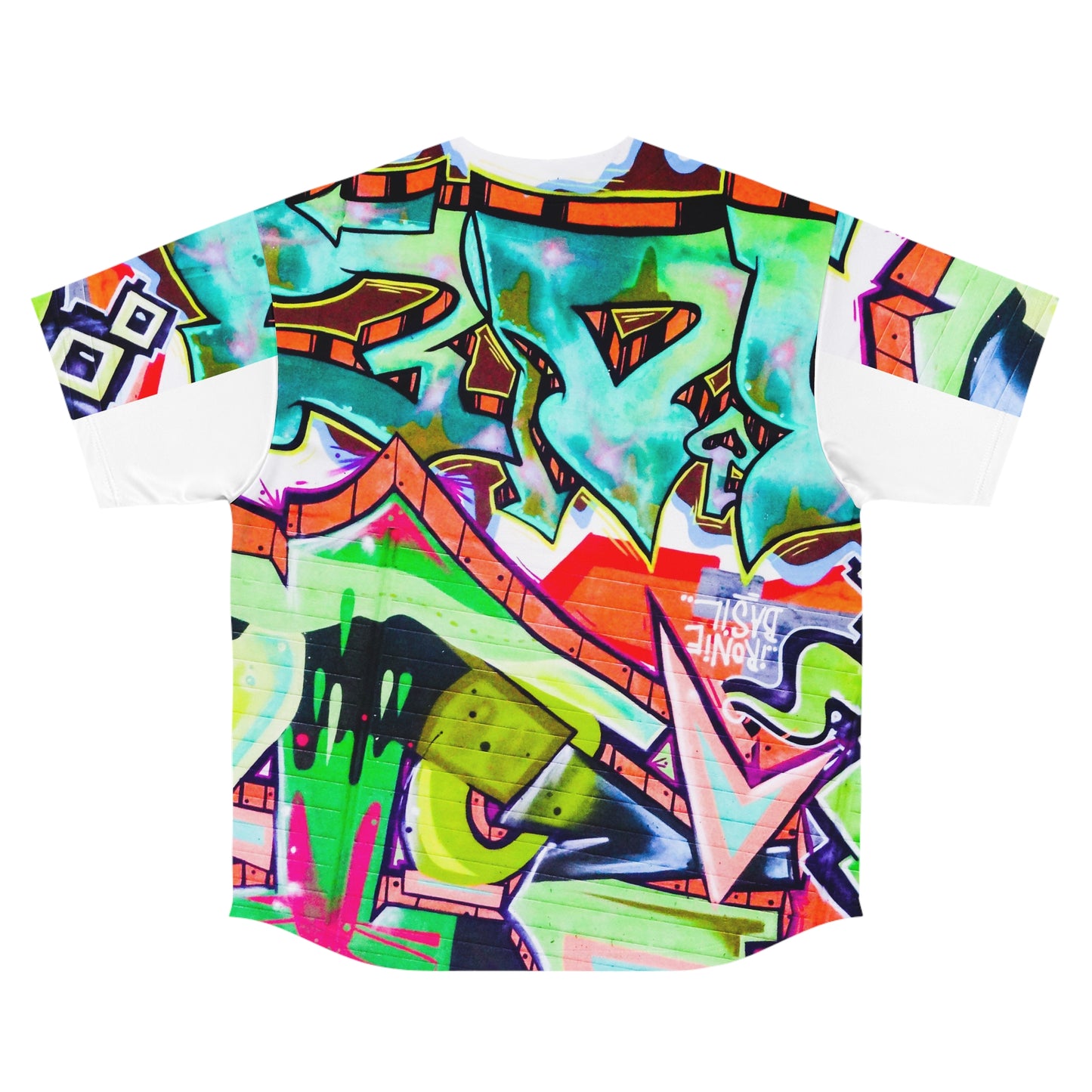 Printify urban streetwear sports shirt featuring colorful all over graffiti print design