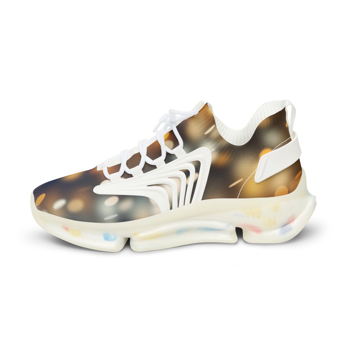 PJ Designs versatile men's streetwear shoes with white sole and abstract multicolor upper design