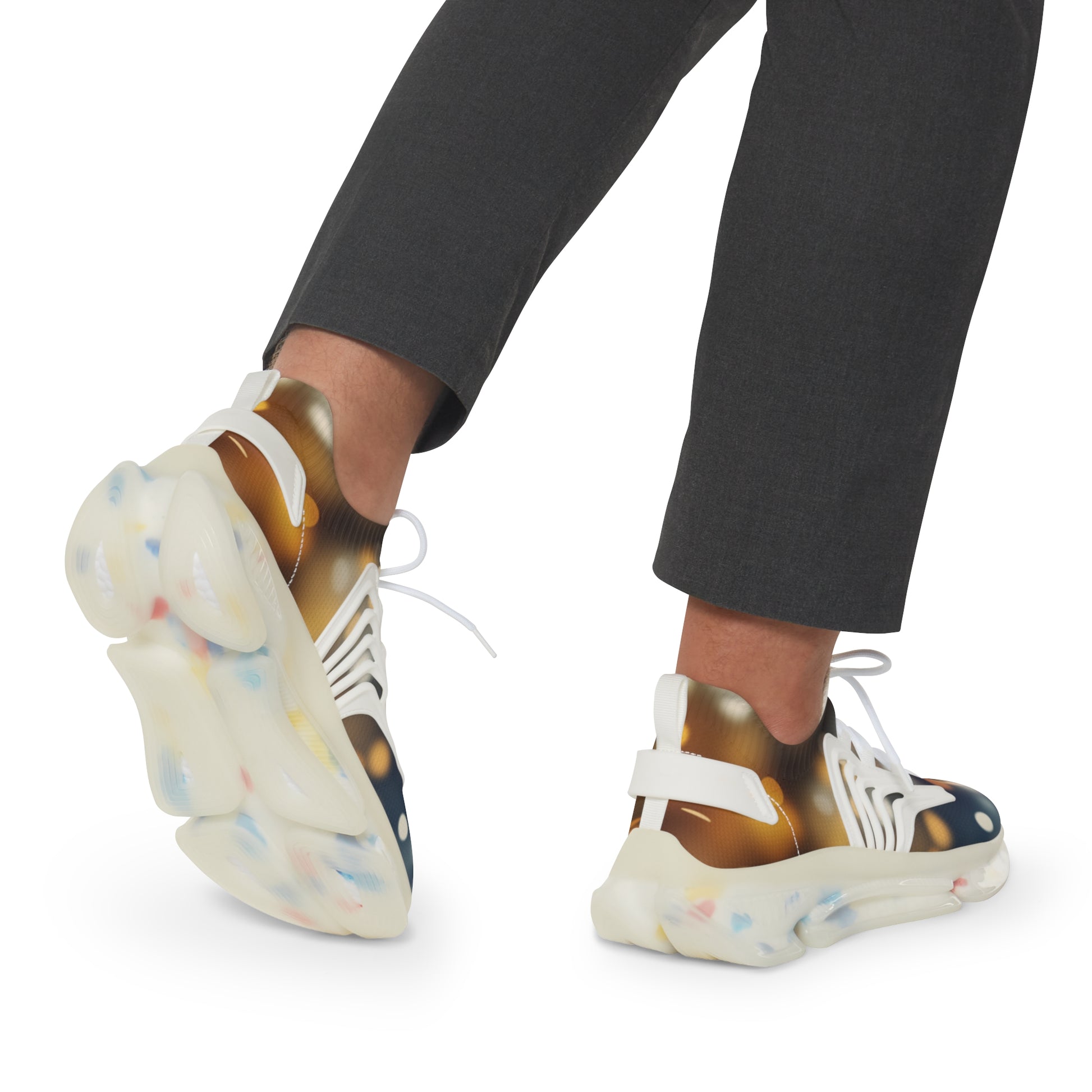 PJ Designs versatile men's streetwear shoes with translucent chunky sole and multicolor accents
