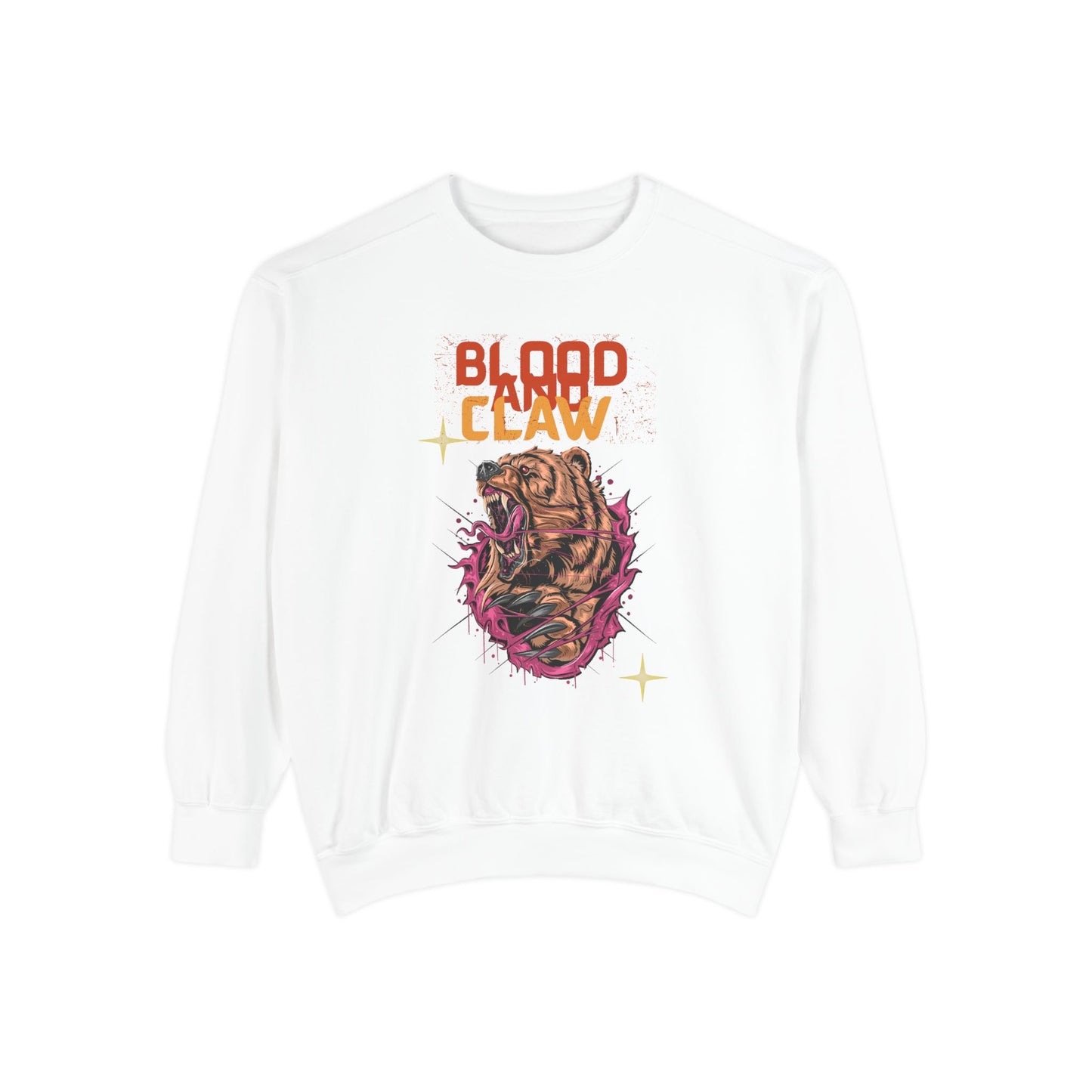 Printify white unisex animal lover sweatshirt with Blood and Claw roaring animal chest graphic